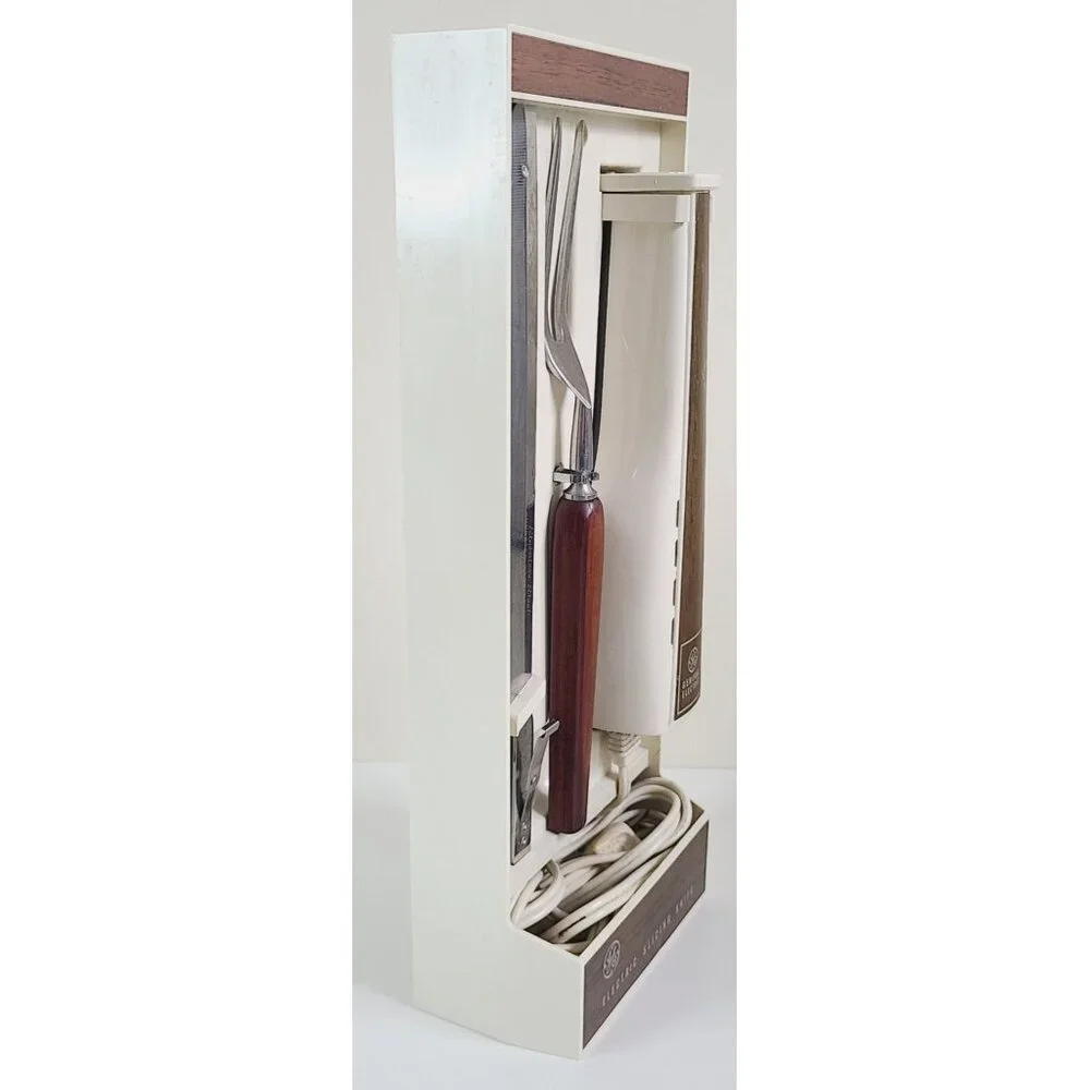 Vintage General Electric Electric Slicing Knife Set W/ Fork Box & Hanging Caddy